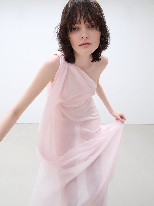 One shoulder chiffon dress
