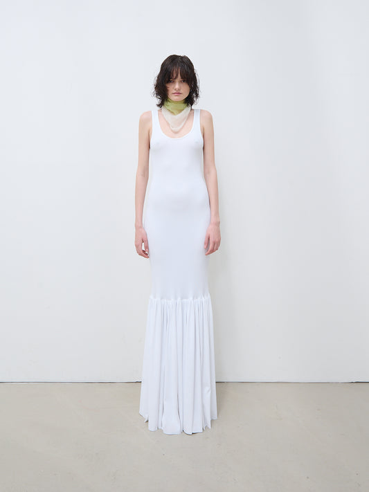 Long tank top dress with ruffle white