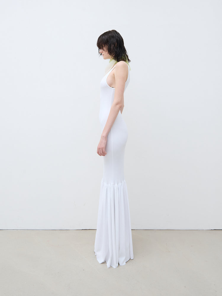 Long tank top dress with ruffle white