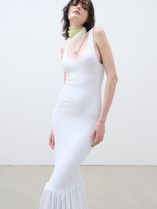 Long tank top dress with ruffle white