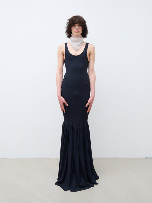 Long tank top dress with ruffle black