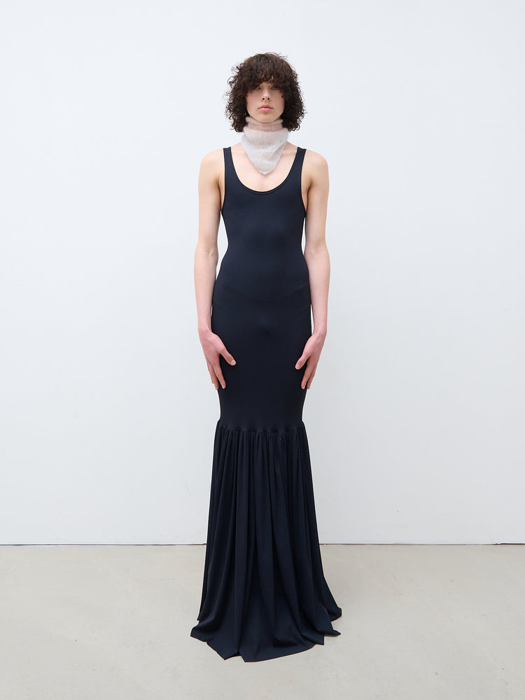 Long tank top dress with ruffle black