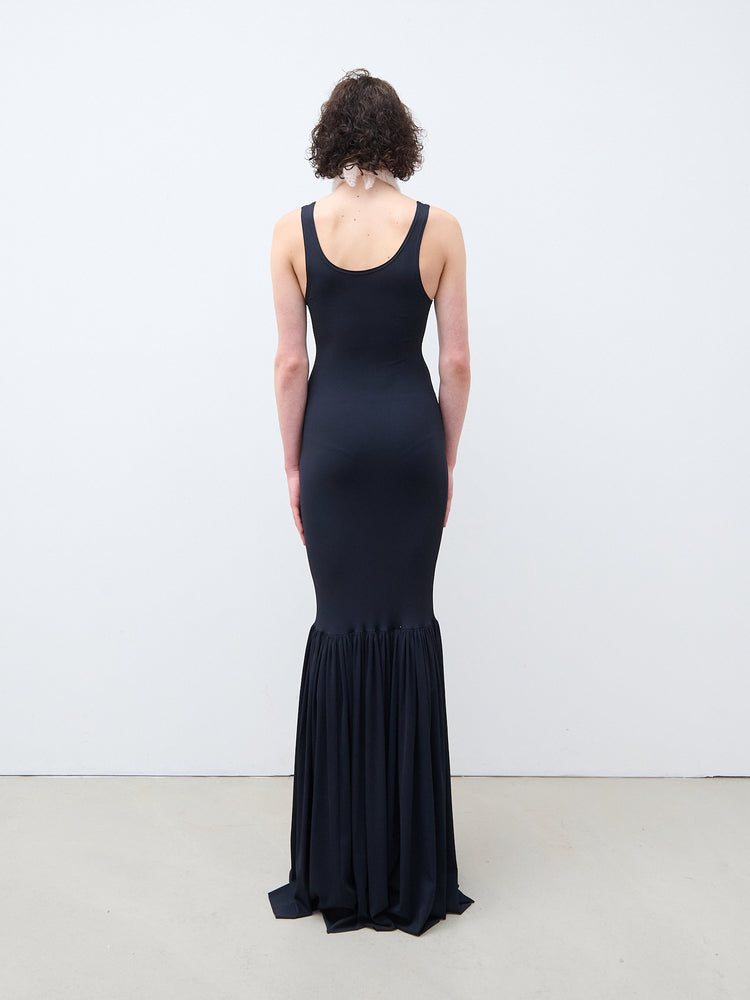 Long tank top dress with ruffle black