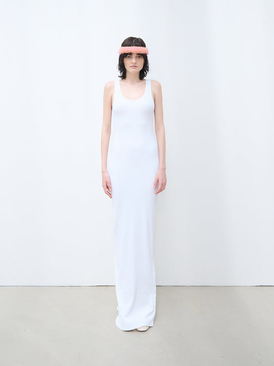 Basic long tank top dress white