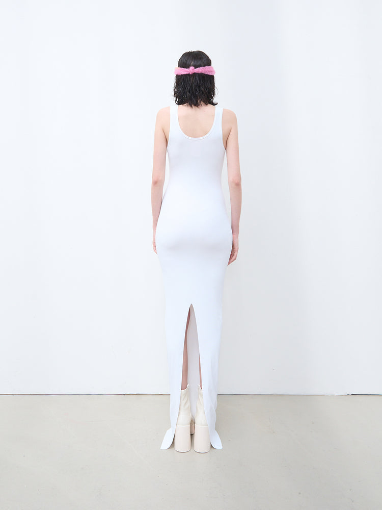 Basic long tank top dress white