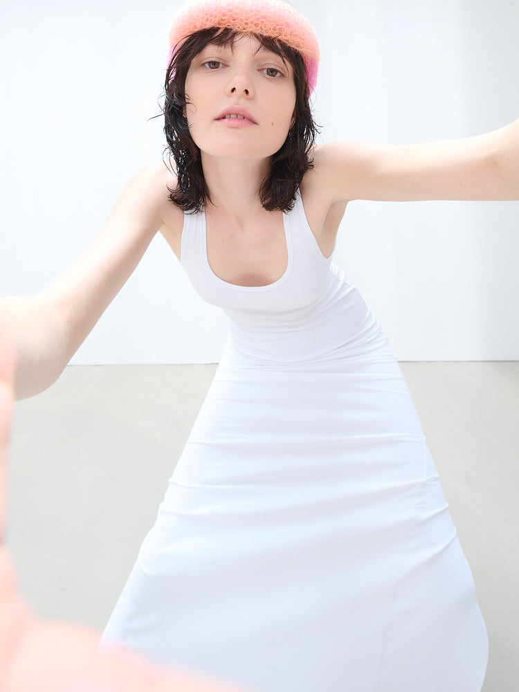 Basic long tank top dress white