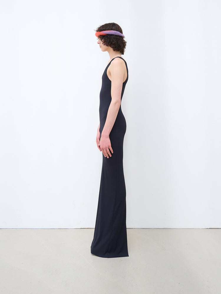 Basic long tank top dress black