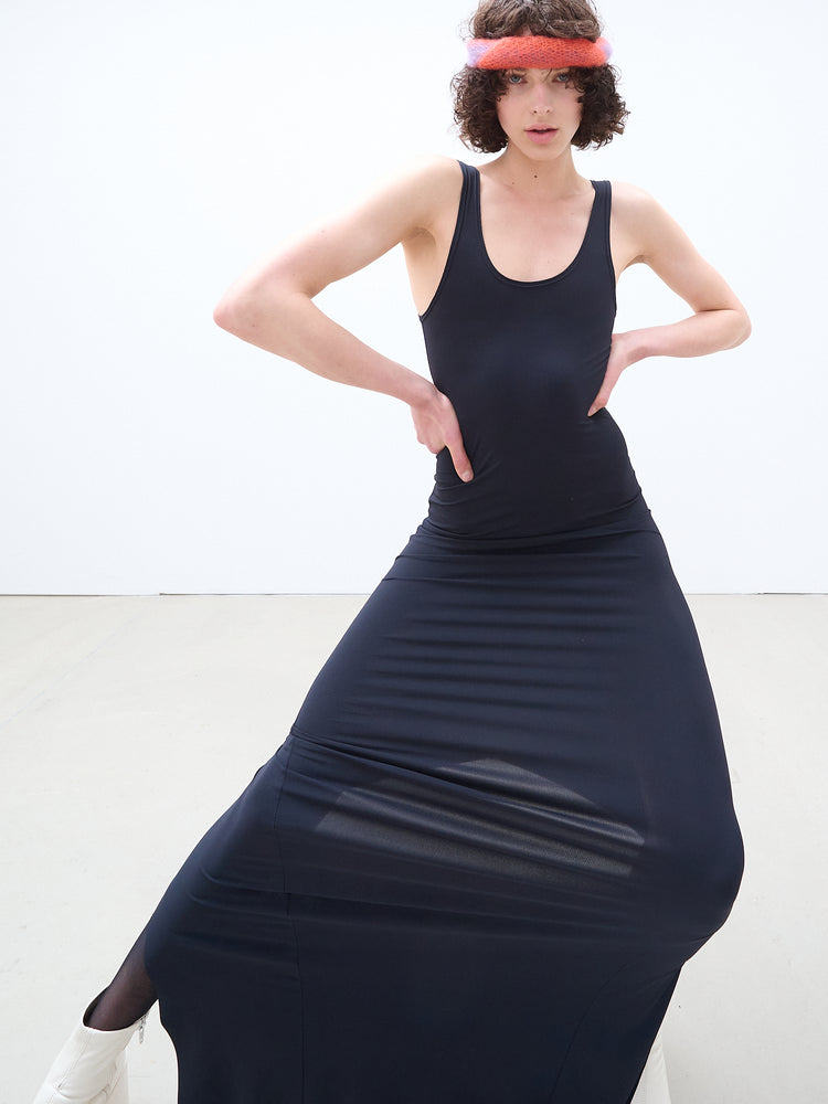 Basic long tank top dress black