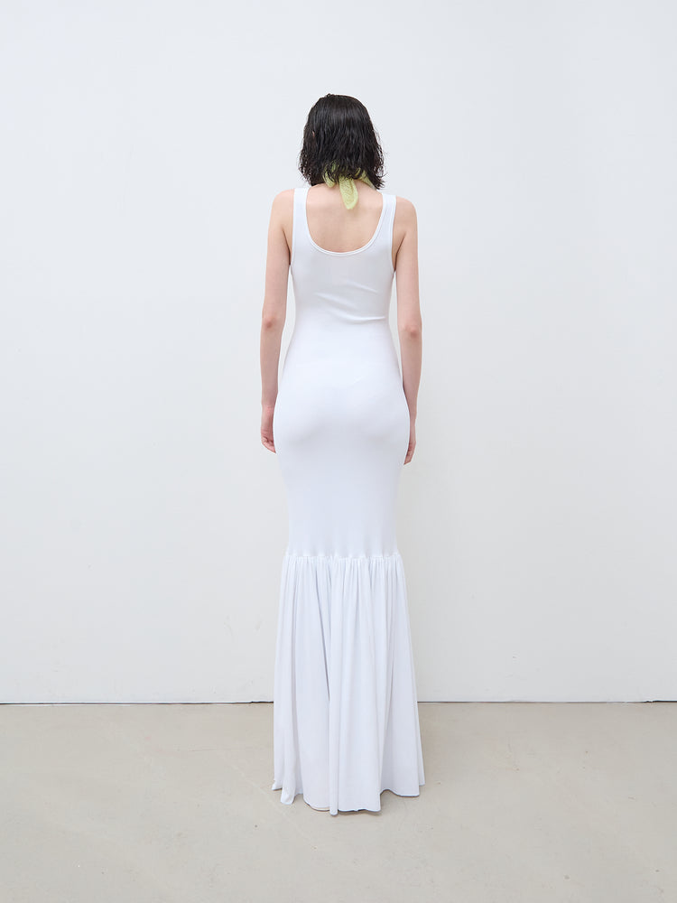 Long tank top dress with ruffle white