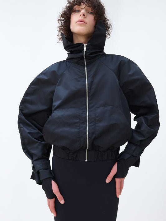 Short bomber with high collar